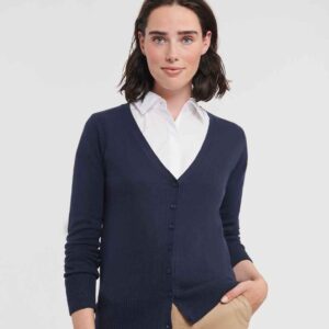 Russell Collection Ladies Cotton Acrylic V Neck Cardigan