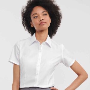 Russell Collection Ladies Short Sleeve Herringbone Shirt