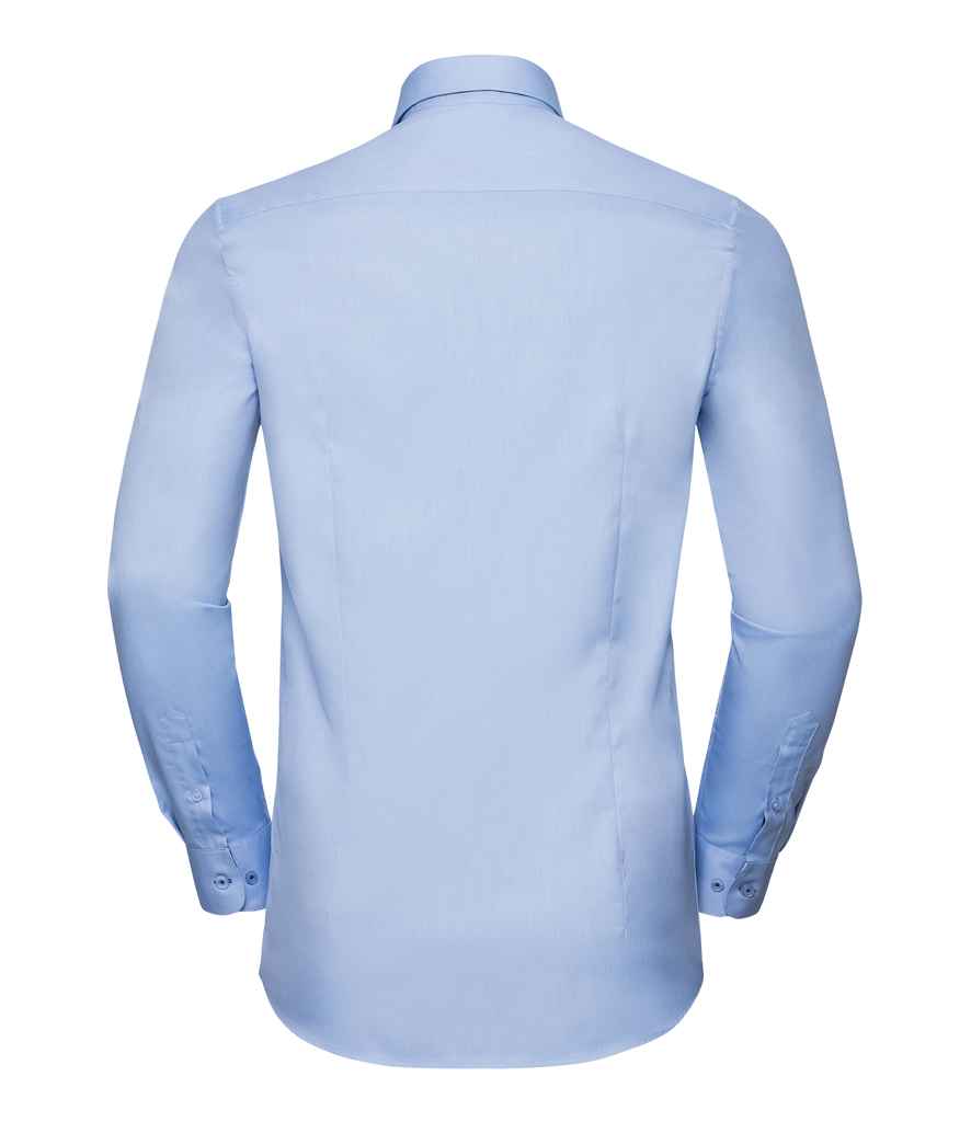 Russell Collection Long Sleeve Contrast Herringbone Shirt - Image 5