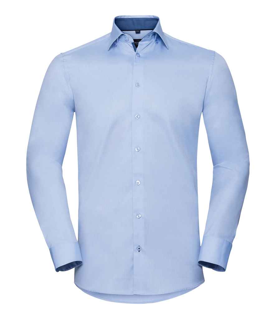 Russell Collection Long Sleeve Contrast Herringbone Shirt - Image 3