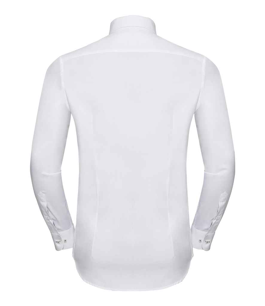 Russell Collection Long Sleeve Contrast Herringbone Shirt - Image 4