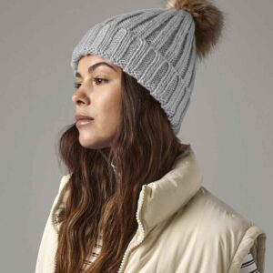 Beechfield Faux Fur Pop Pom Chunky Beanie
