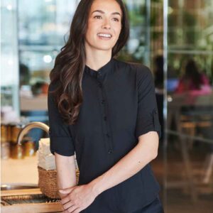 Henbury Ladies Mandarin Roll Sleeve Anti-Bac Wicking Shirt