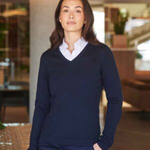 Henbury Ladies Lightweight Cotton Acrylic V Neck Sweater