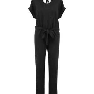 Spasso Ladies Short Sleeve Linen Knit Jumpsuit