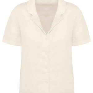 Spasso Ladies Short Sleeve Linen Bowling Collar Shirt